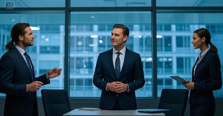 Staged business environment for photoshoot